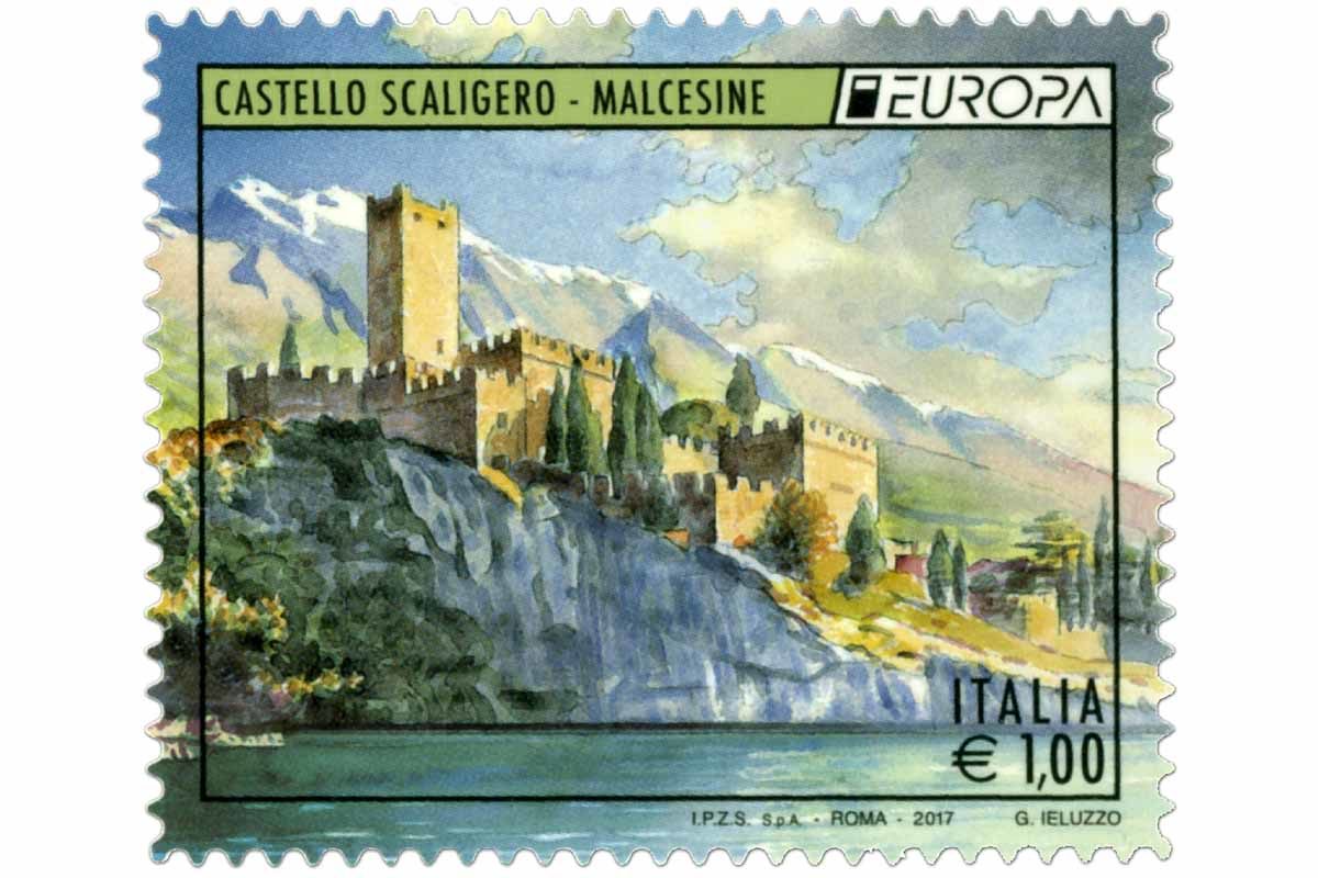 Il Castello Di Malcesine Sul Francobollo Celebrativo Di Europa 17 Gardapost